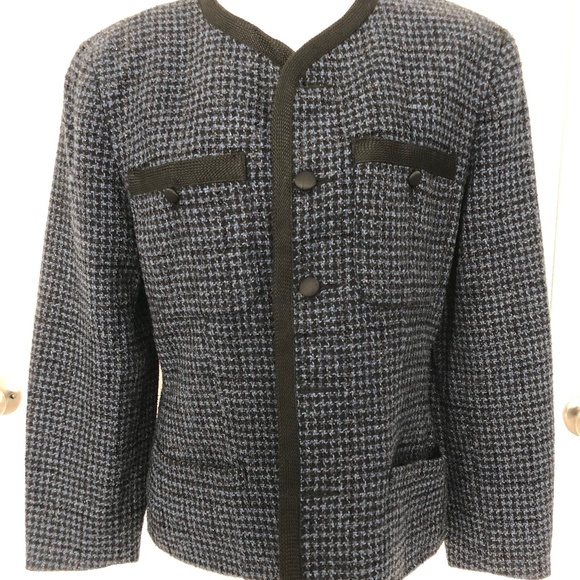 Liz Wear Vintage Navy Black Houndstooth Jacket/Blazer - Picture 8 of 15